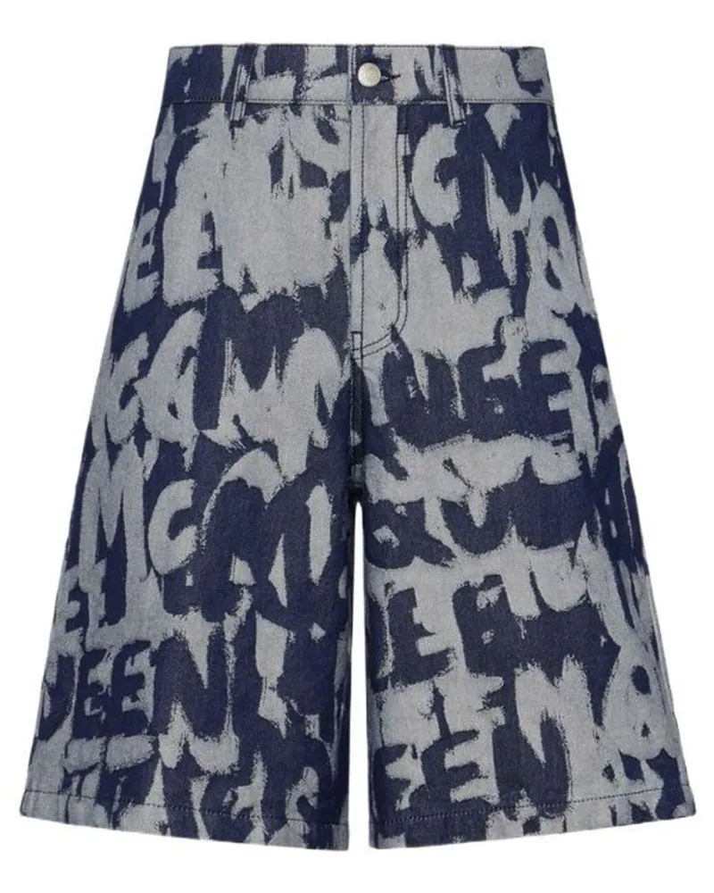 Alexander McQueen Jeans-Shorts mit Graffiti-Print - Blau Blau