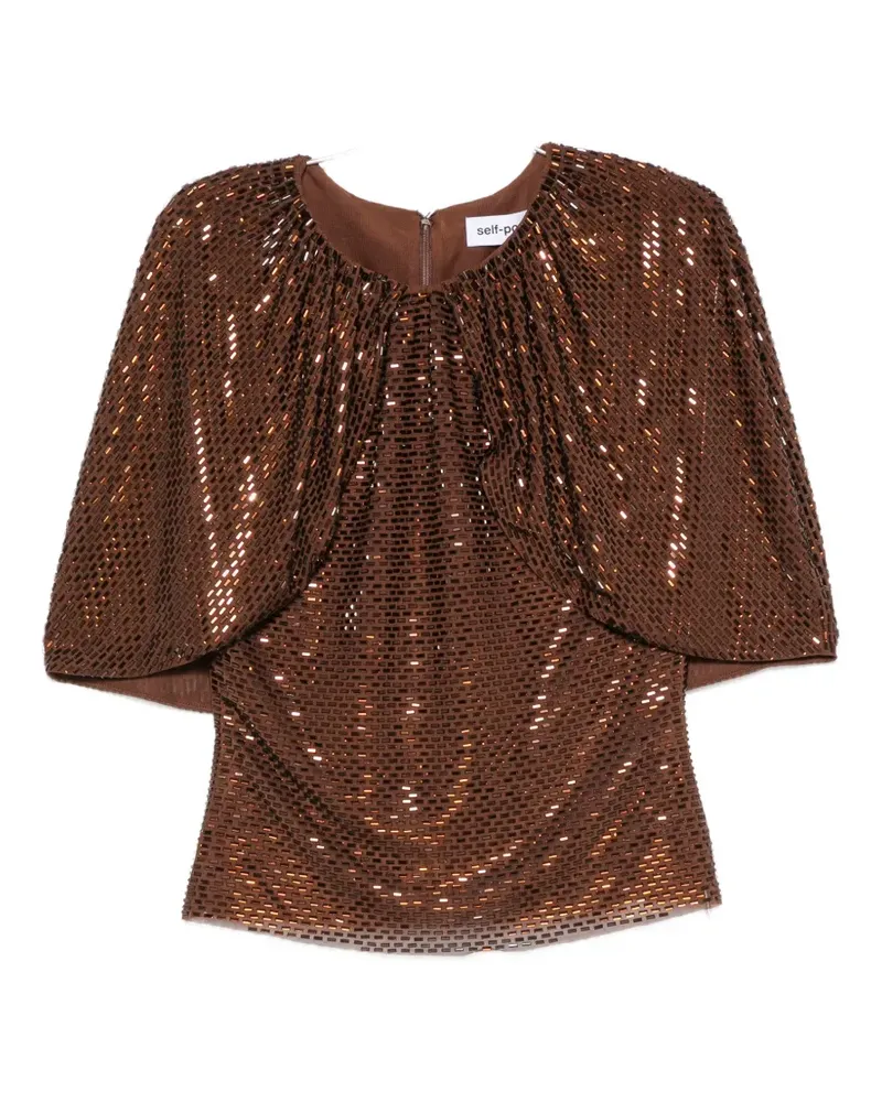Self-Portrait sequin-embellished gathered top - Braun Braun