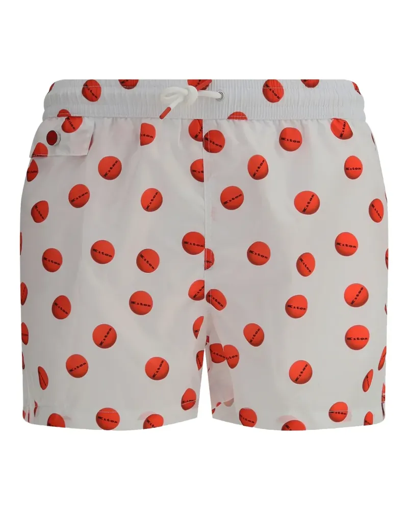 Kiton Badeshorts mit Logo-Print Weiß