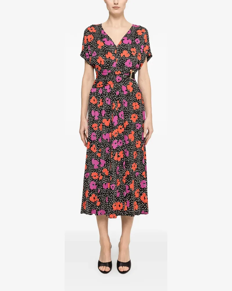 NISSA floral-print viscose midi dress - Schwarz Schwarz
