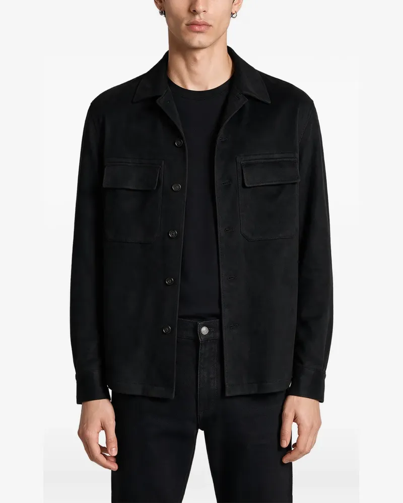Ermenegildo Zegna Wildlederjacke mit Ellenbogen-Patch - Schwarz Schwarz