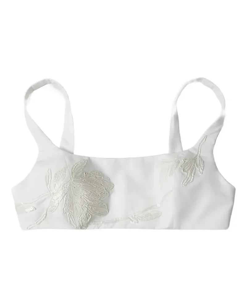 Brunello Cucinelli floral-embroidered cropped top - Weiß Weiß