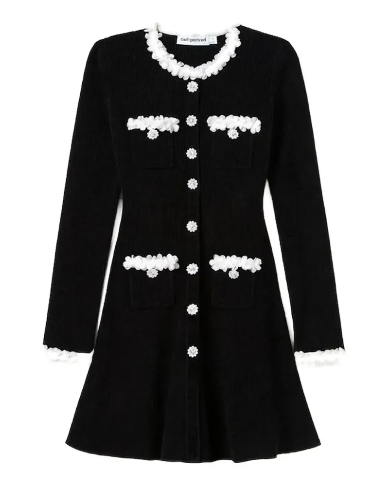 Self-Portrait flower-trim chenille-knit mini dress - Schwarz Schwarz