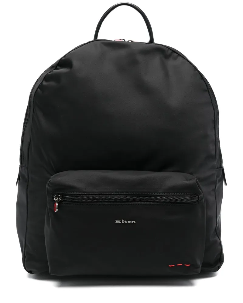 Kiton Rucksack mit Logo-Schild - Schwarz Schwarz