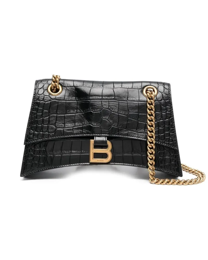 Balenciaga Kleine Crush Schultertasche mit Kroko-Effekt - Schwarz Schwarz
