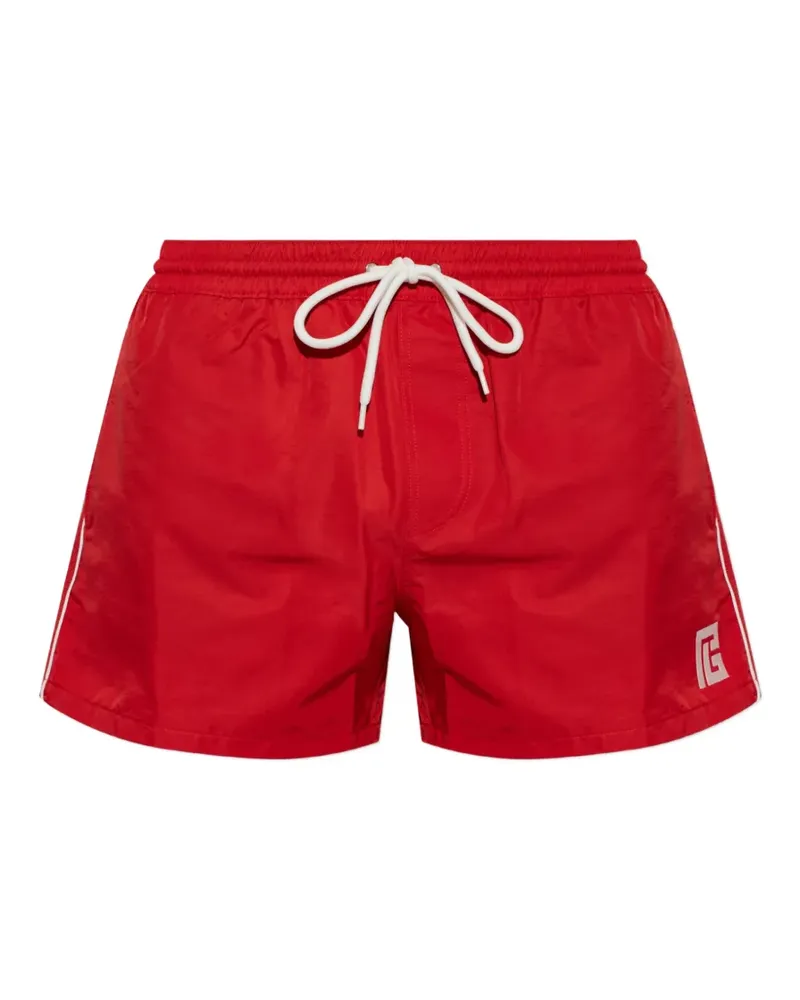 Balmain Badeshorts mit PB-Stickerei - Rot Rot