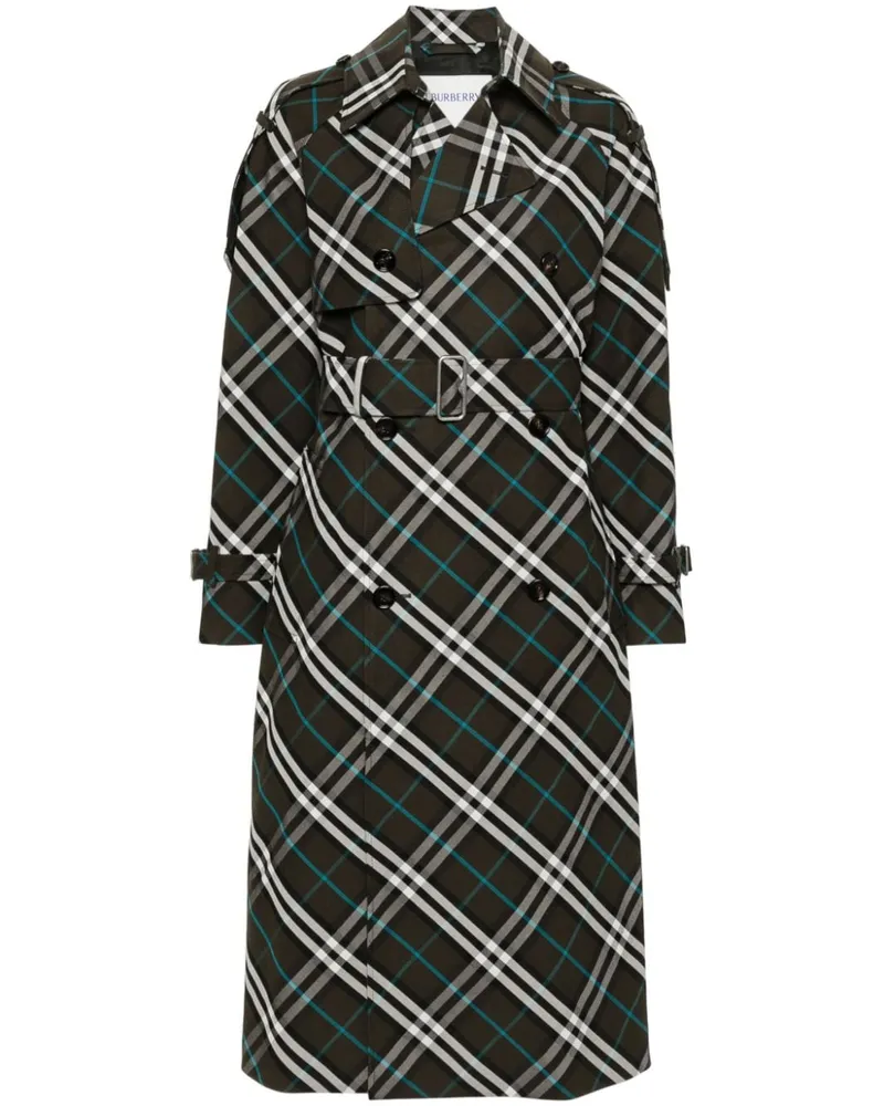 Burberry Karierter Trenchcoat mit Gürtel - Grün Grün