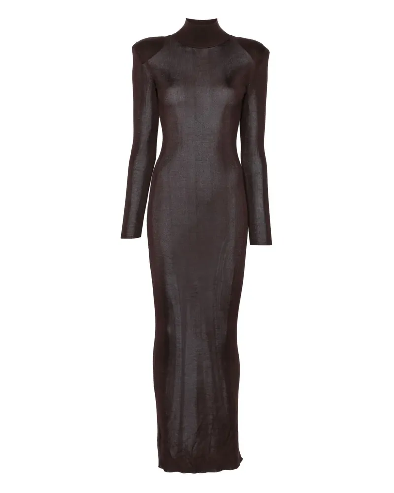 Self-Portrait Wattiertes Kleid mit Rollkragen - BROWN Brown