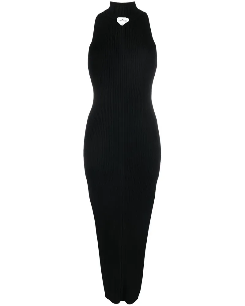 Courrèges Geripptes Midikleid mit Cut-Outs - Schwarz Schwarz