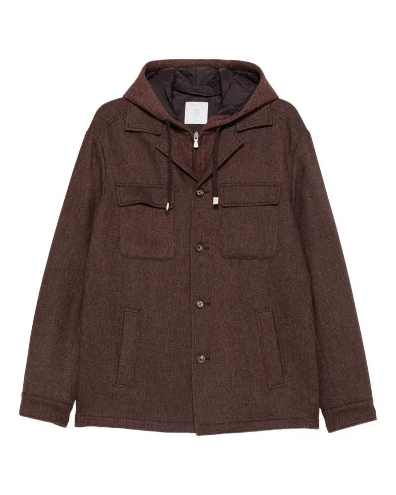 Eleventy Kapuzenjacke mit Fischgrätenmuster - Braun Braun