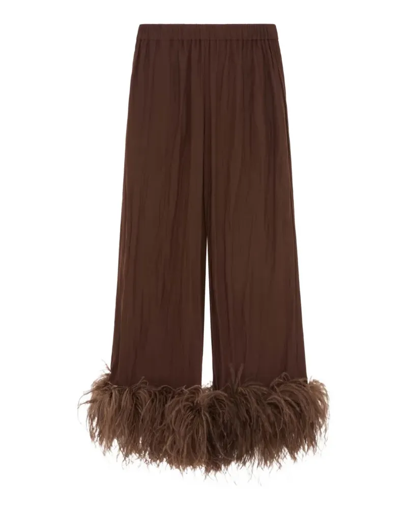 16ARLINGTON Joelle feather-trim trousers - Braun Braun