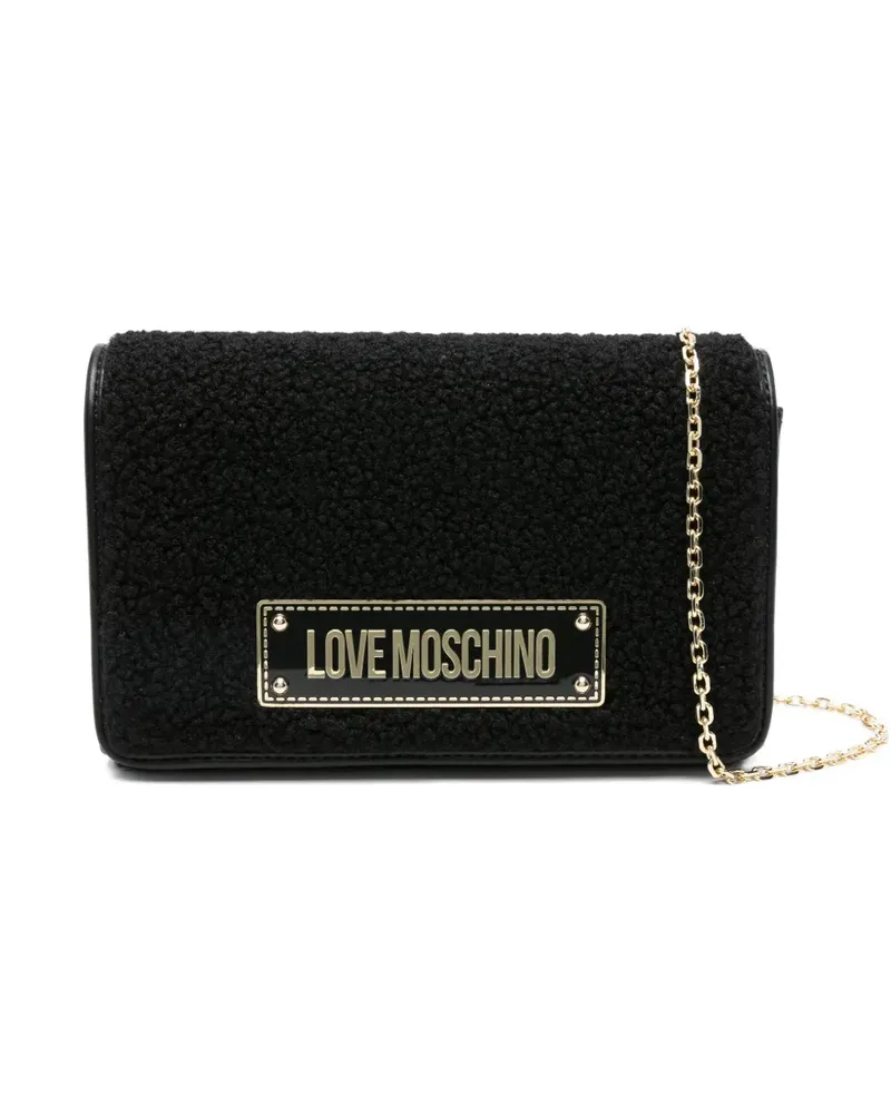 Moschino Schultertasche aus Shearling mit Logo-Schild - Schwarz Schwarz