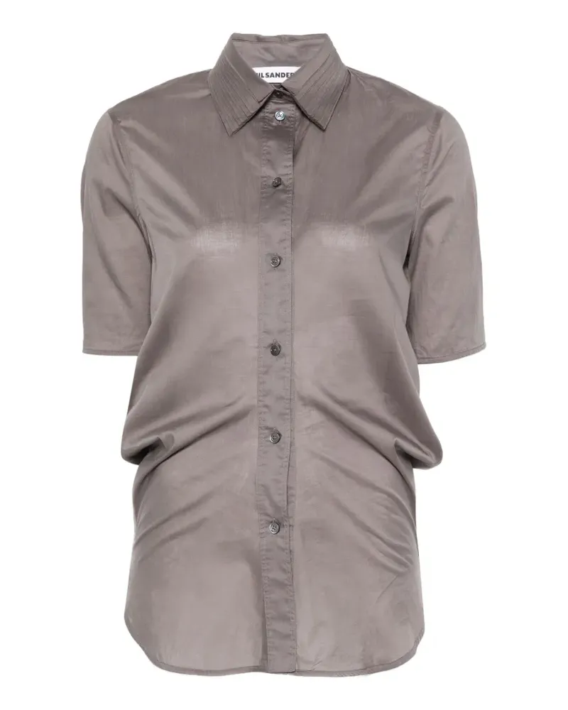 Jil Sander pleated-collar short-sleeved button-down cotton shirt - Grau Grau