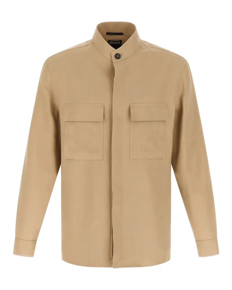 Ermenegildo Zegna Oasi Lino Mandarin-collar overshirt - Nude Nude