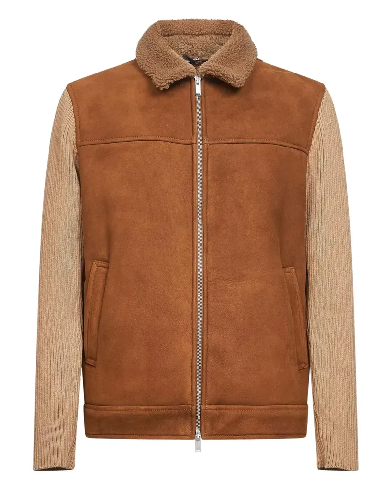 LARDINI shearling-collar knitted jacket - Braun Braun