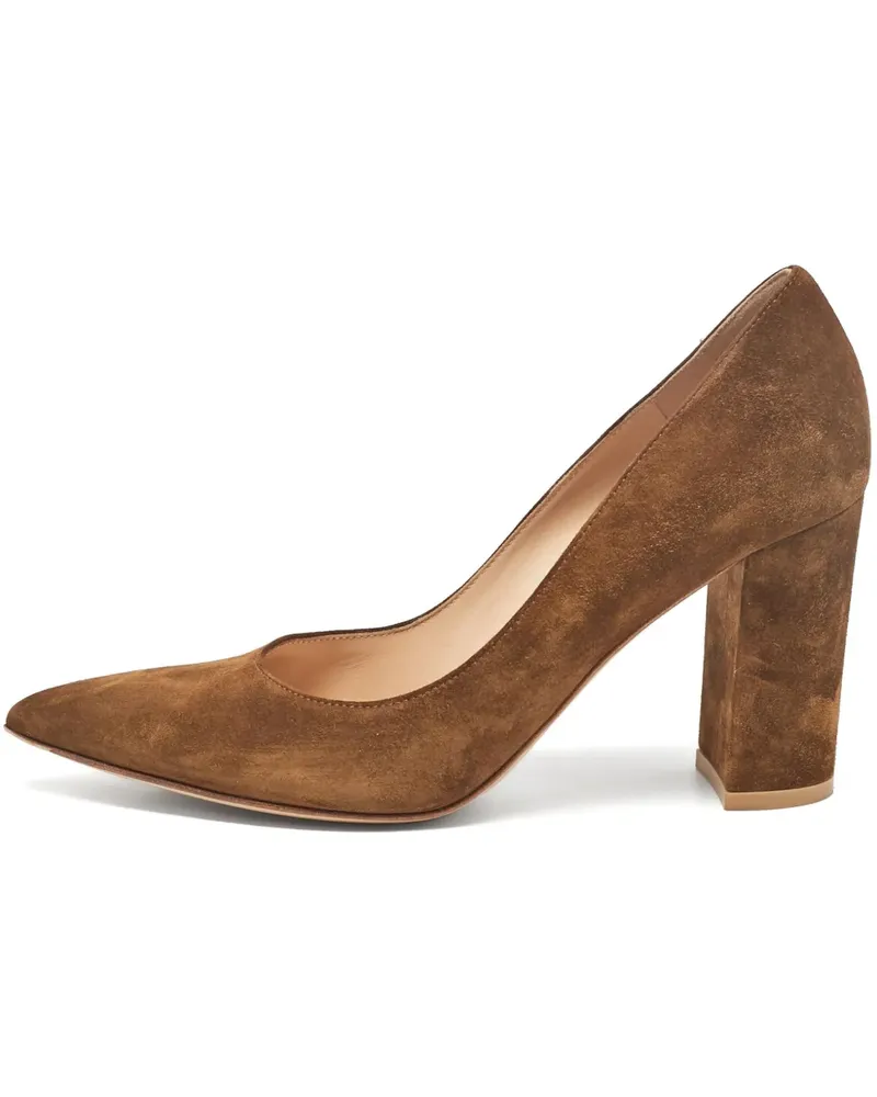 Gianvito Rossi Wildlederpumps mit Blockabsatz - Braun Braun