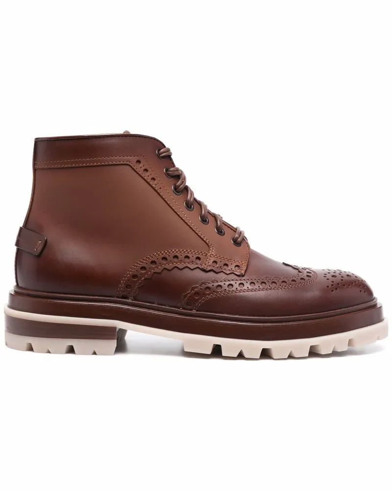 Santoni Breakout Schnürstiefel mit Budapestermuster - Braun Braun