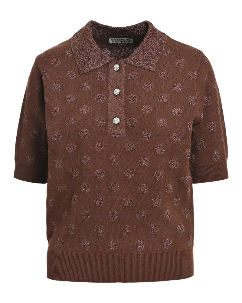 Essentiel Poloshirt mit Polka Dots und Strass - Braun Braun