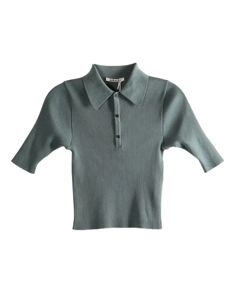 AURALEE Geripptes Poloshirt - Grau Grau