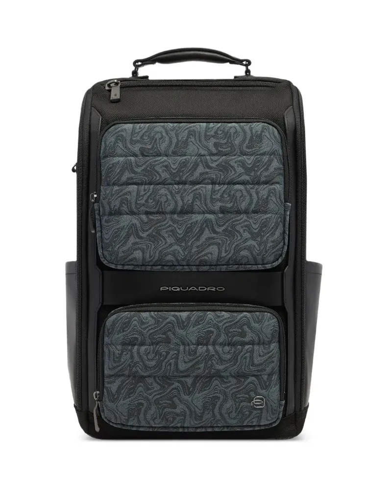 Piquadro Rucksack mit Wirbel-Print - Schwarz Schwarz