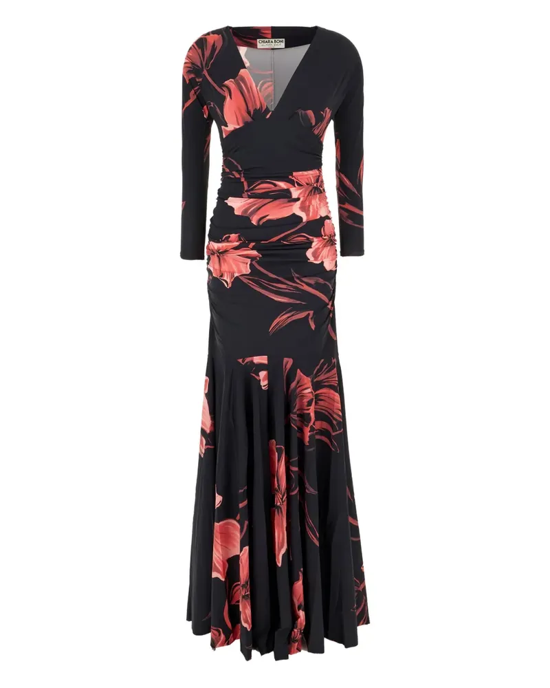 Chiara Boni Langes Kleid mit Blumen-Print - Schwarz Schwarz