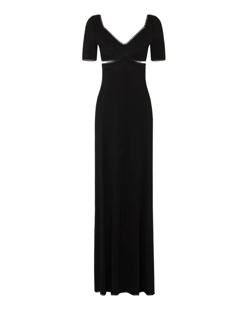 Paco Rabanne Langes schwarzes Dessous-Kleid mit Blumenstickerei Schwarz
