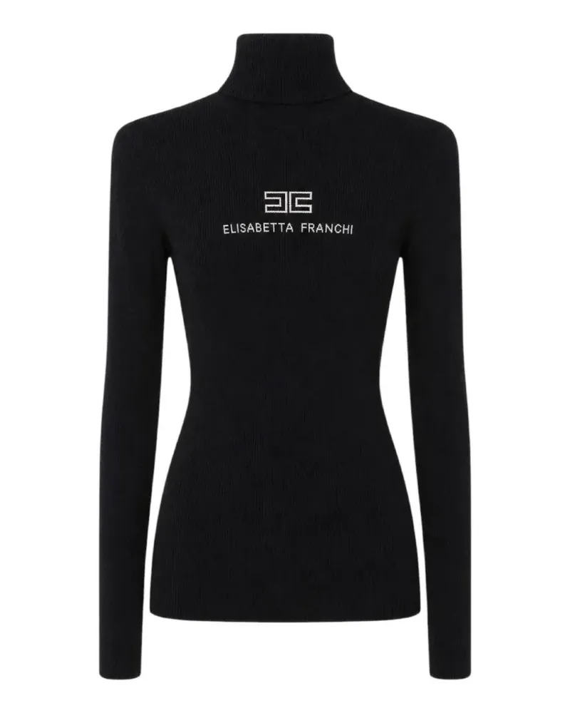 Elisabetta Franchi logo-embroidered ribbed-knit sweater - Schwarz Schwarz