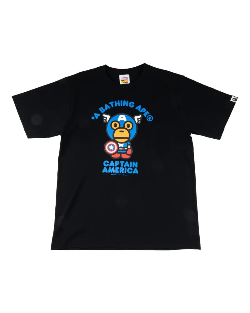 BAPE x Marvel T-Shirt mit Captain America-Print - Schwarz Schwarz