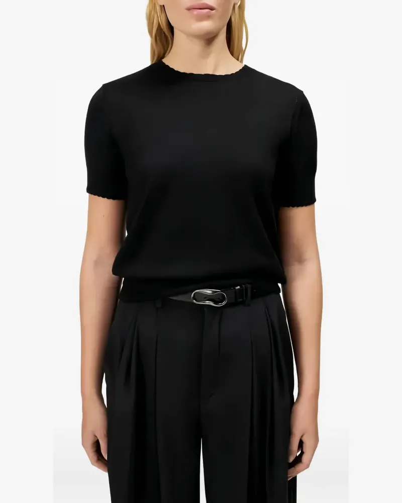 Drykorn Ronija scallop-edge short-sleeved fine-knit T-shirt - Schwarz Schwarz