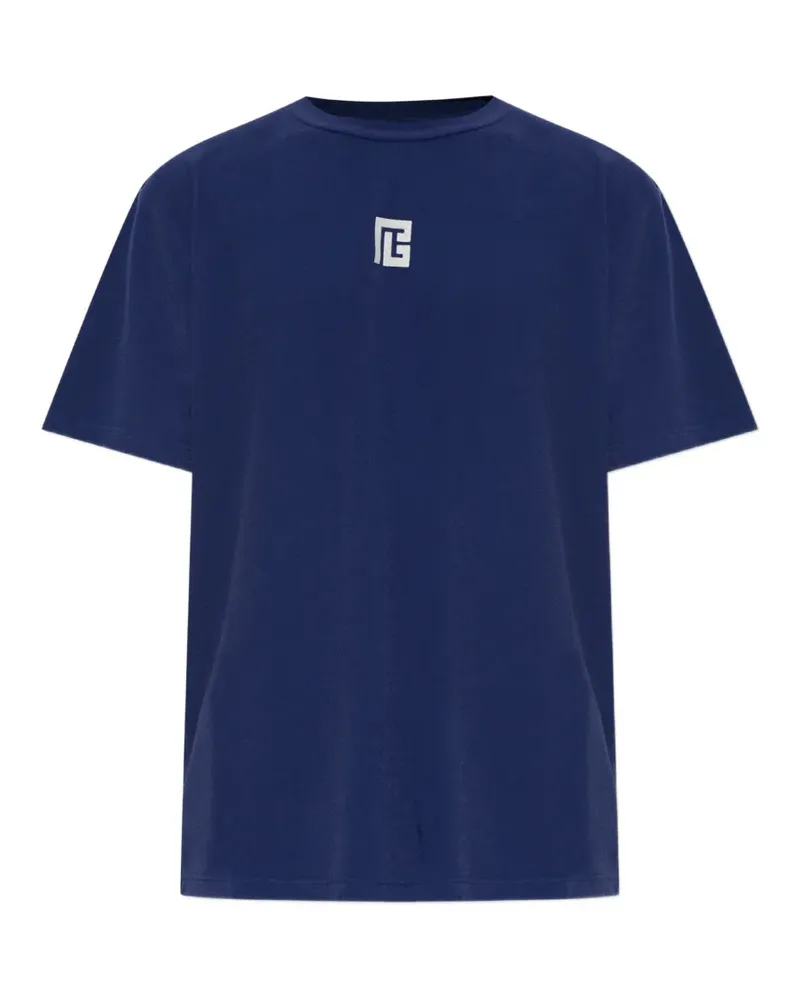 Balmain logo-embroidered T-shirt - Blau Blau