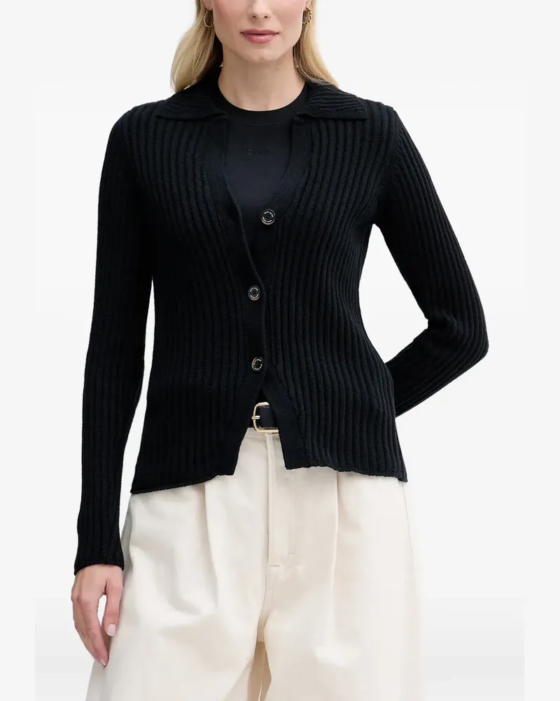 DKNY ribbed-knit spread-collar cardigan - Schwarz Schwarz