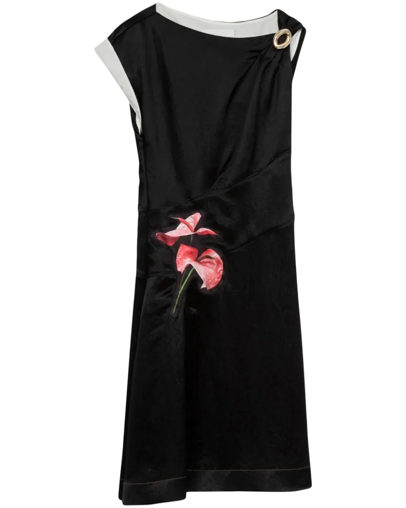 3.1 phillip lim Drapiertes Kleid mit floralem Motiv Schwarz