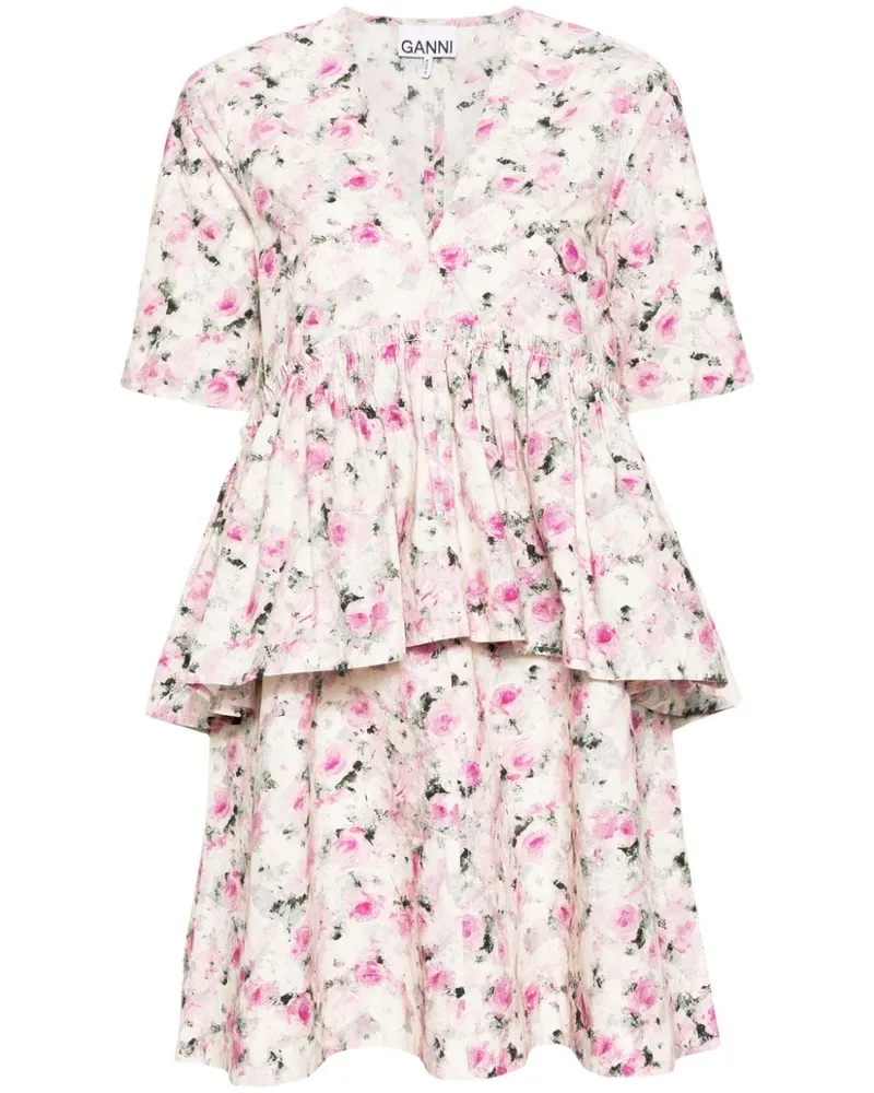 Ganni Minikleid mit Blumen-Print - Weiß Weiß