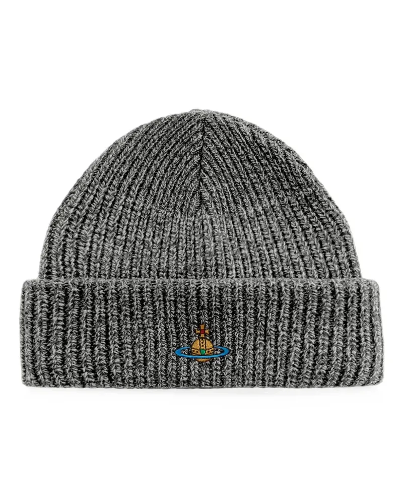 Vivienne Westwood Gerippte Sporty Beanie mit Orb-Stickerei - Grau Grau