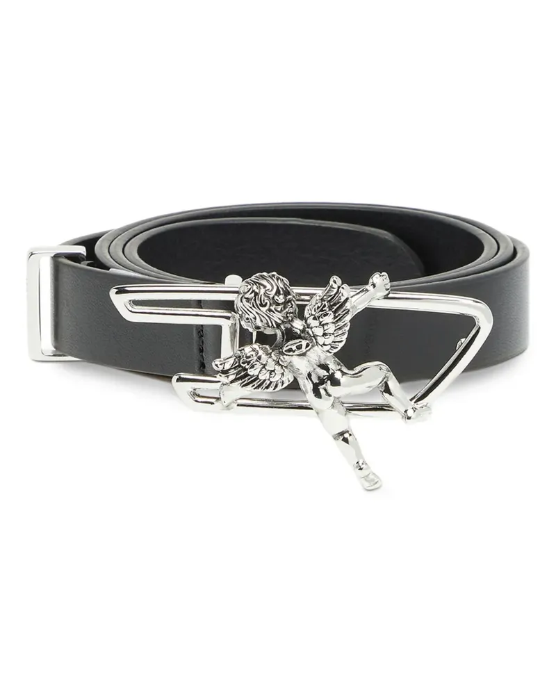 Diesel 2cm leather belt with cherub D-outline buckle - Schwarz Schwarz