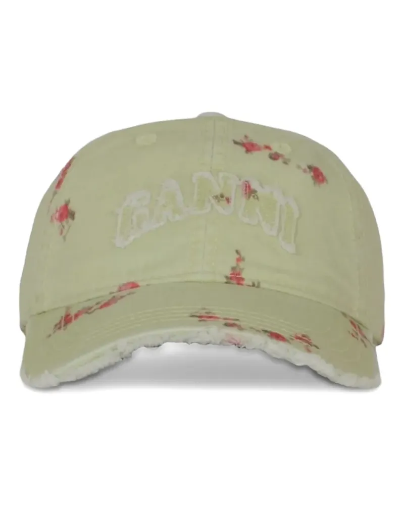 Ganni floral-print distressed baseball cap - Grün Grün