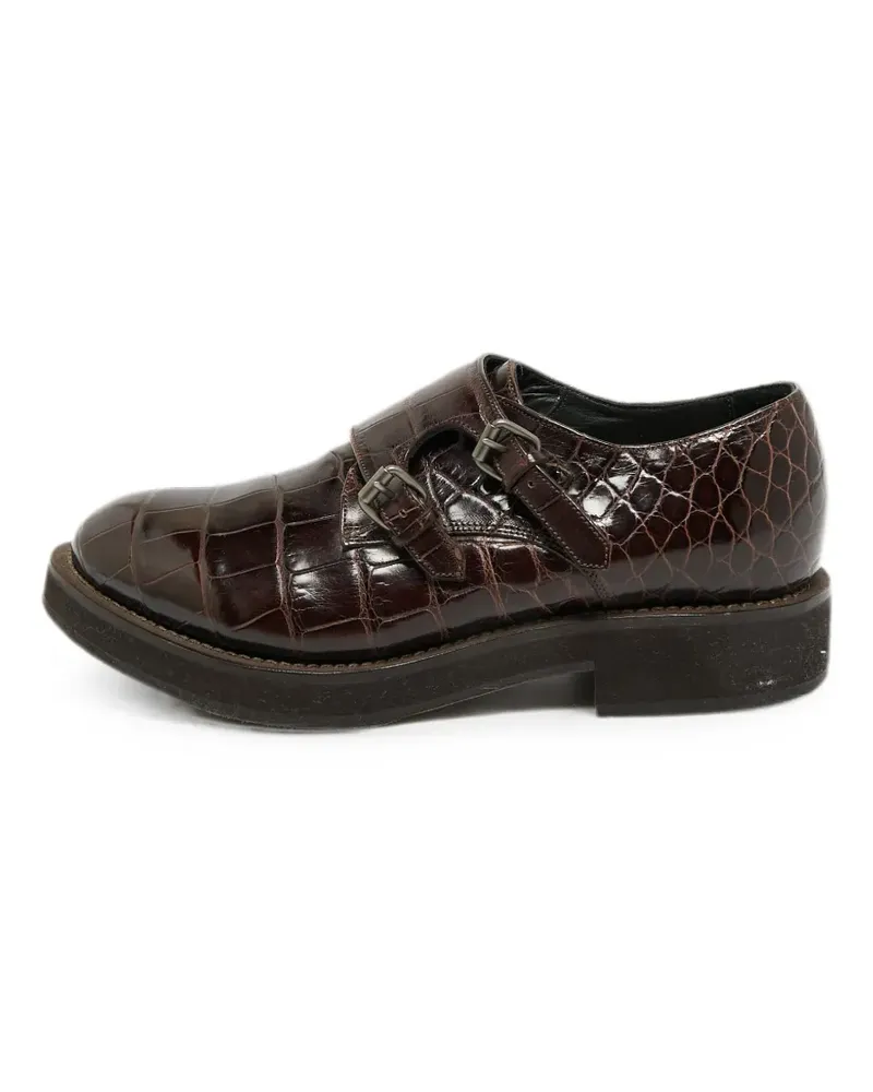 Brunello Cucinelli croc-embossed double-strap Oxford shoes - Braun Braun