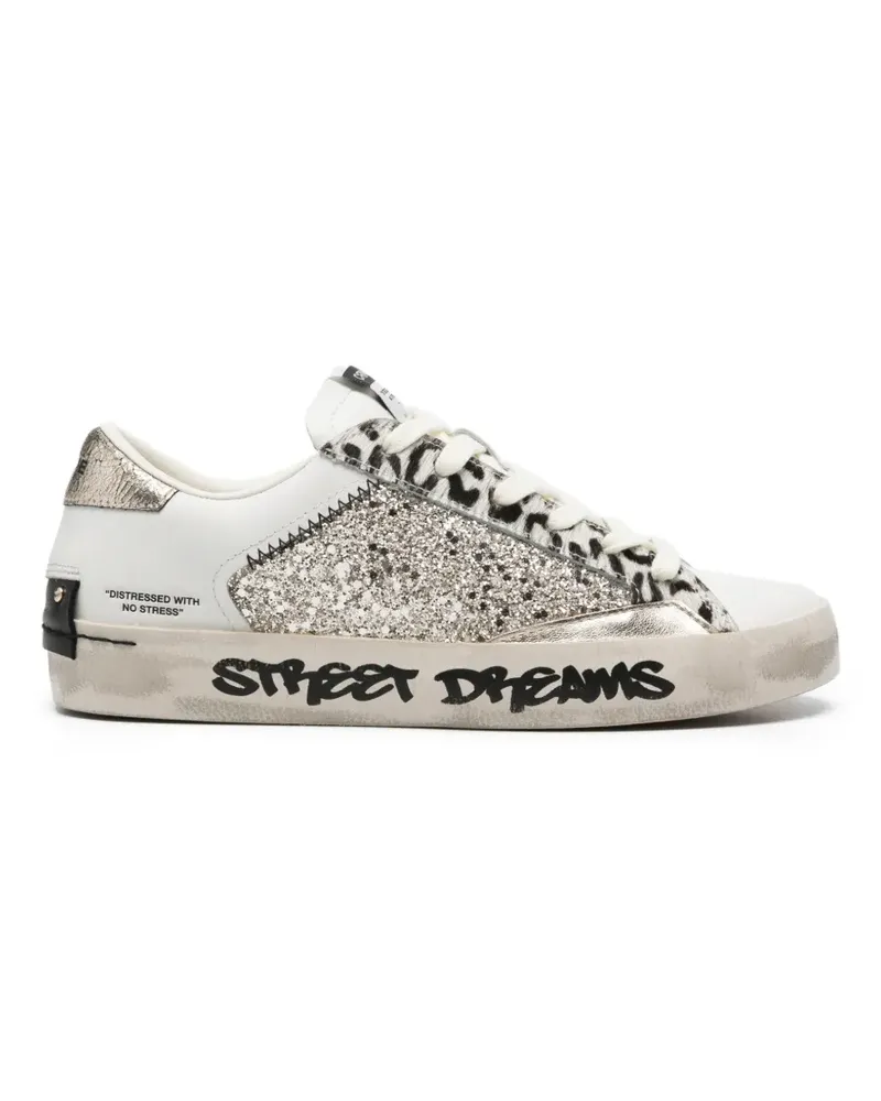 Crime Distressed animal-print glitter sneakers - Weiß Weiß