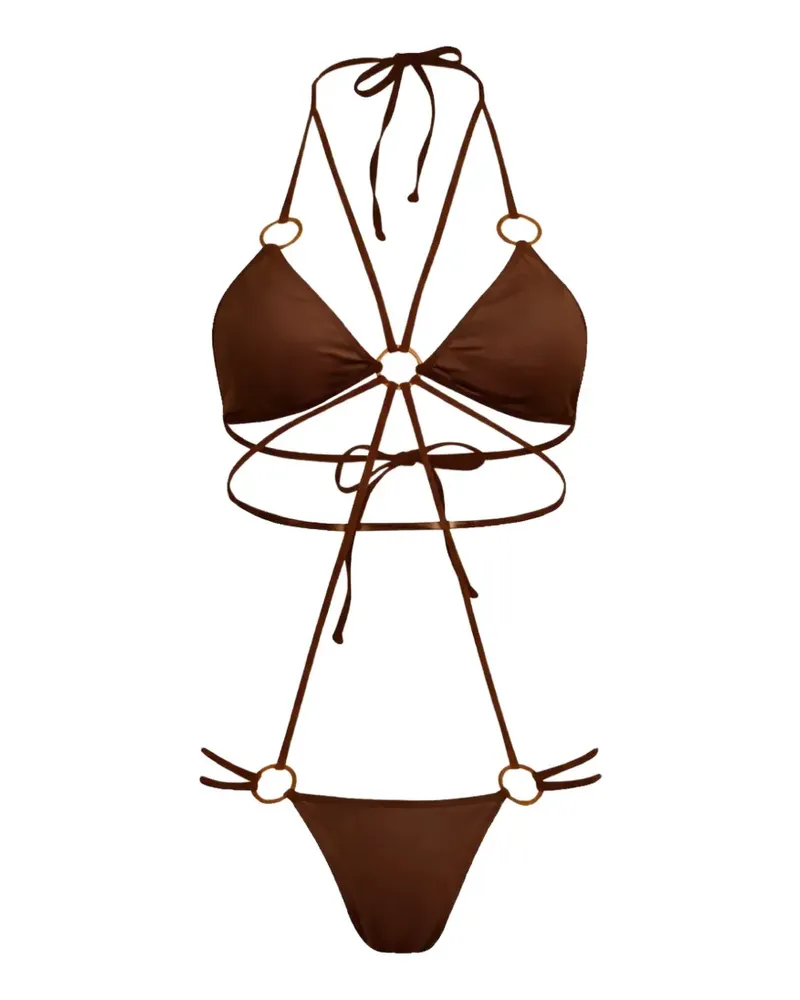 Amir Slama Riemen-Badeanzug mit Ringdetail - Braun Braun
