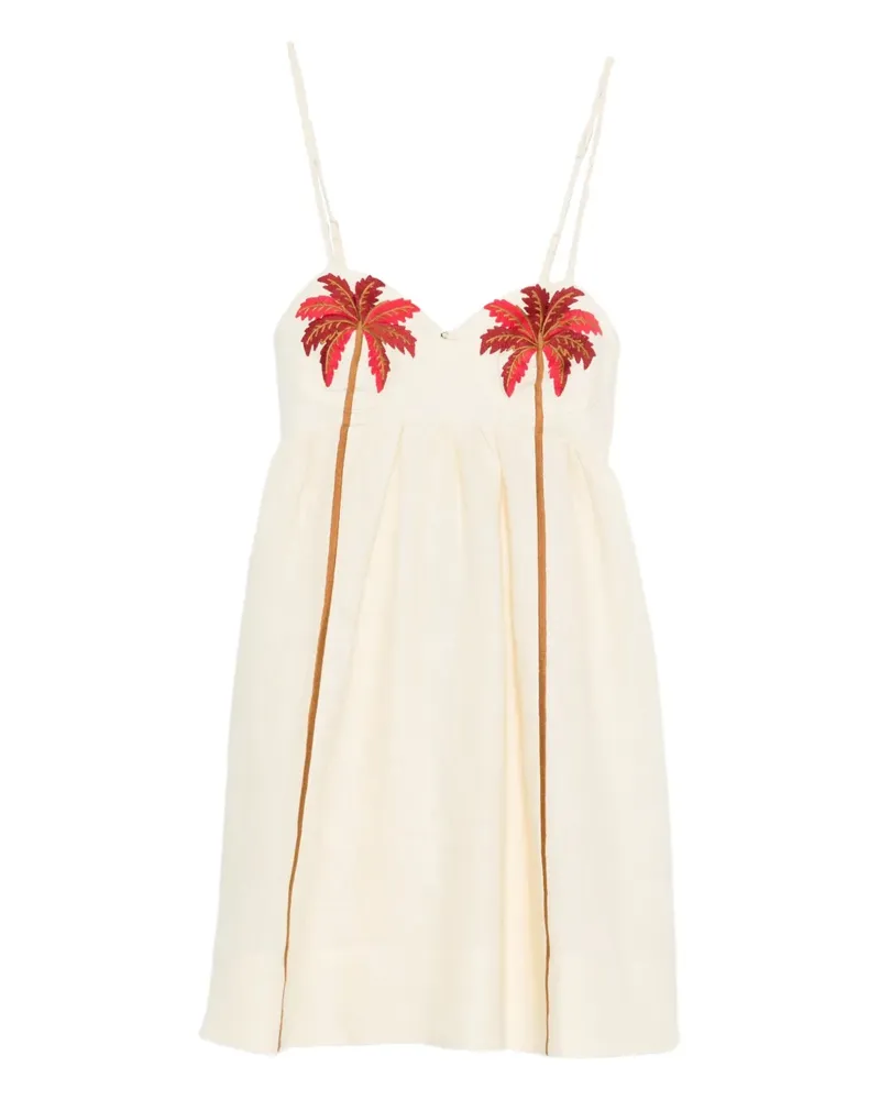 FARM Rio palm tree-embroidered mini dress - Nude Nude