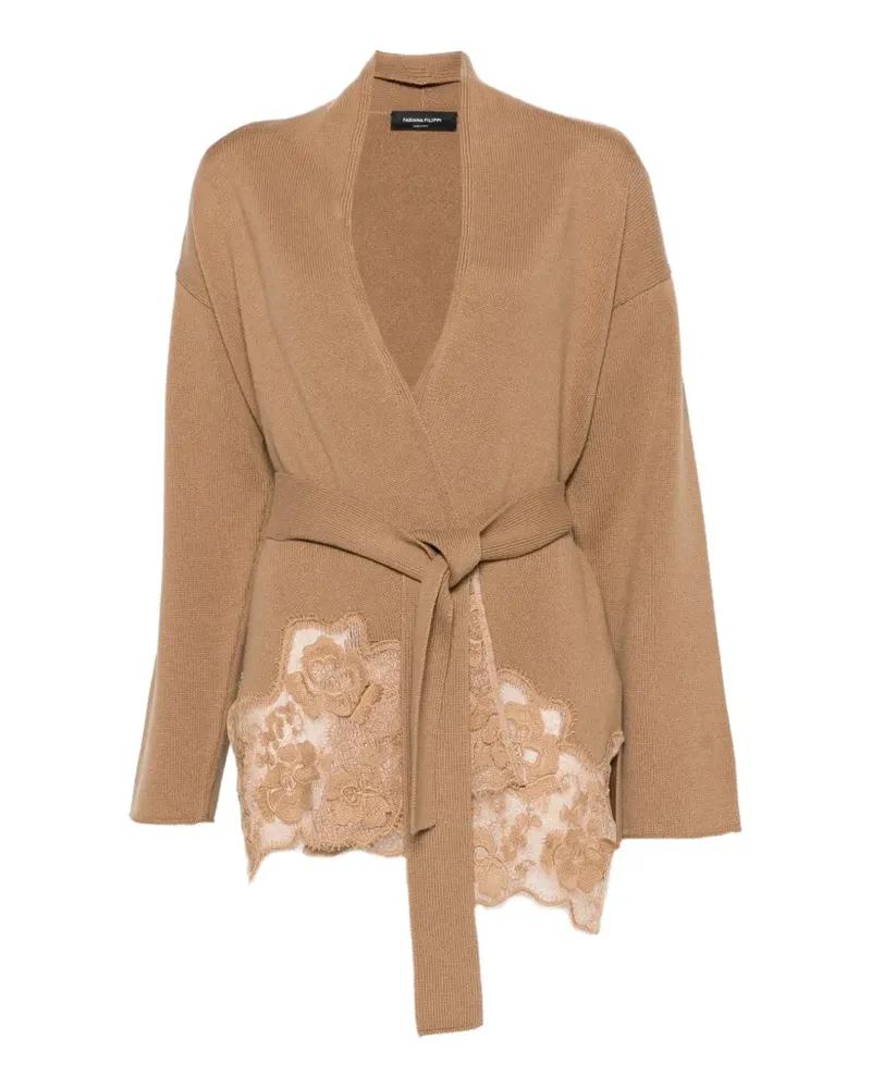 Fabiana Filippi Cardigan mit Spitzenbesatz und Gürtel - Nude Nude