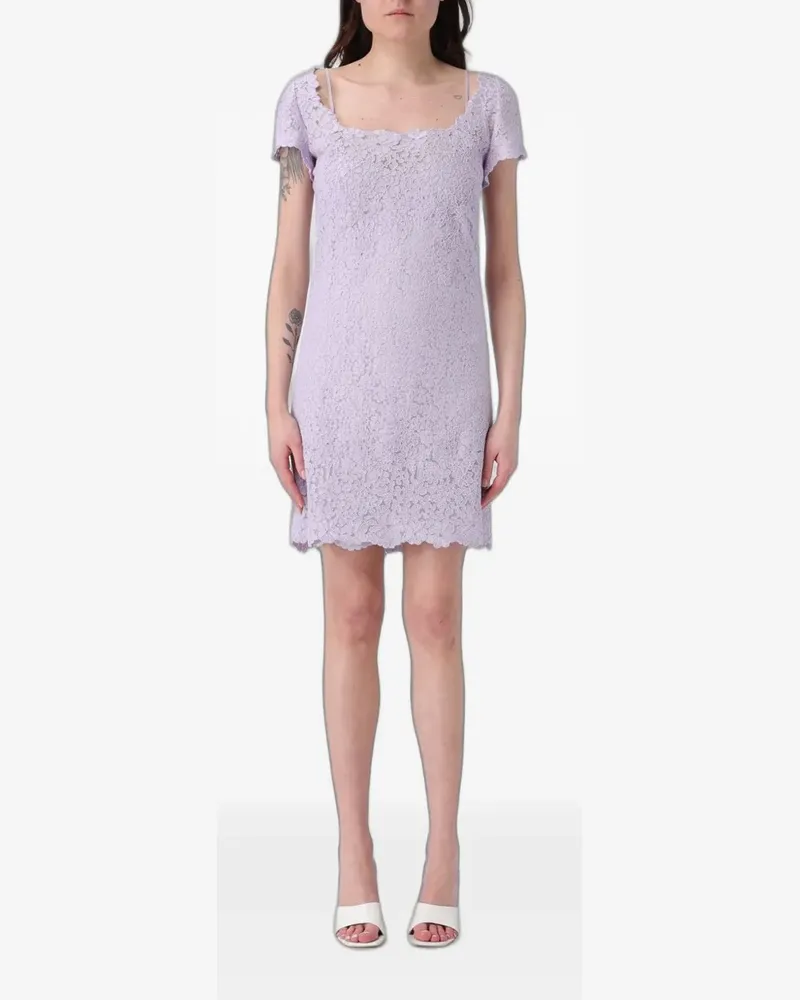 Ermanno Scervino lace-overlay short-sleeve mini dress - Violett Violett