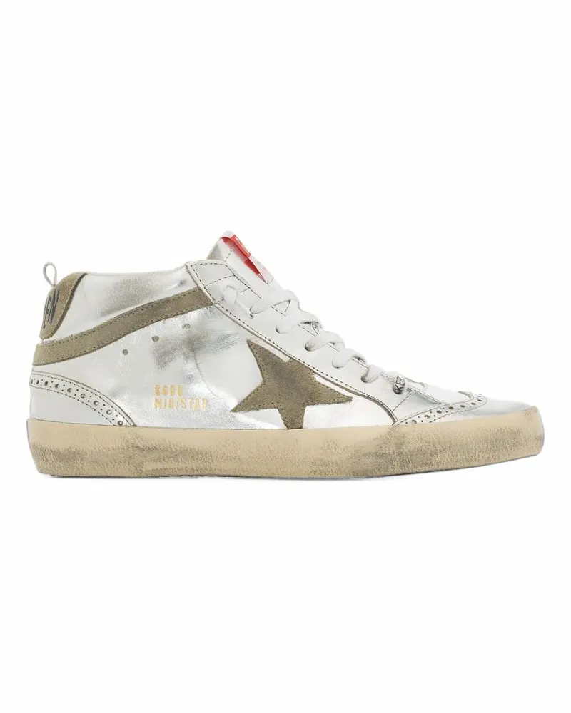 Golden Goose Mid Star in silver laminated leather with dove gray star sneakers - Silber Silber
