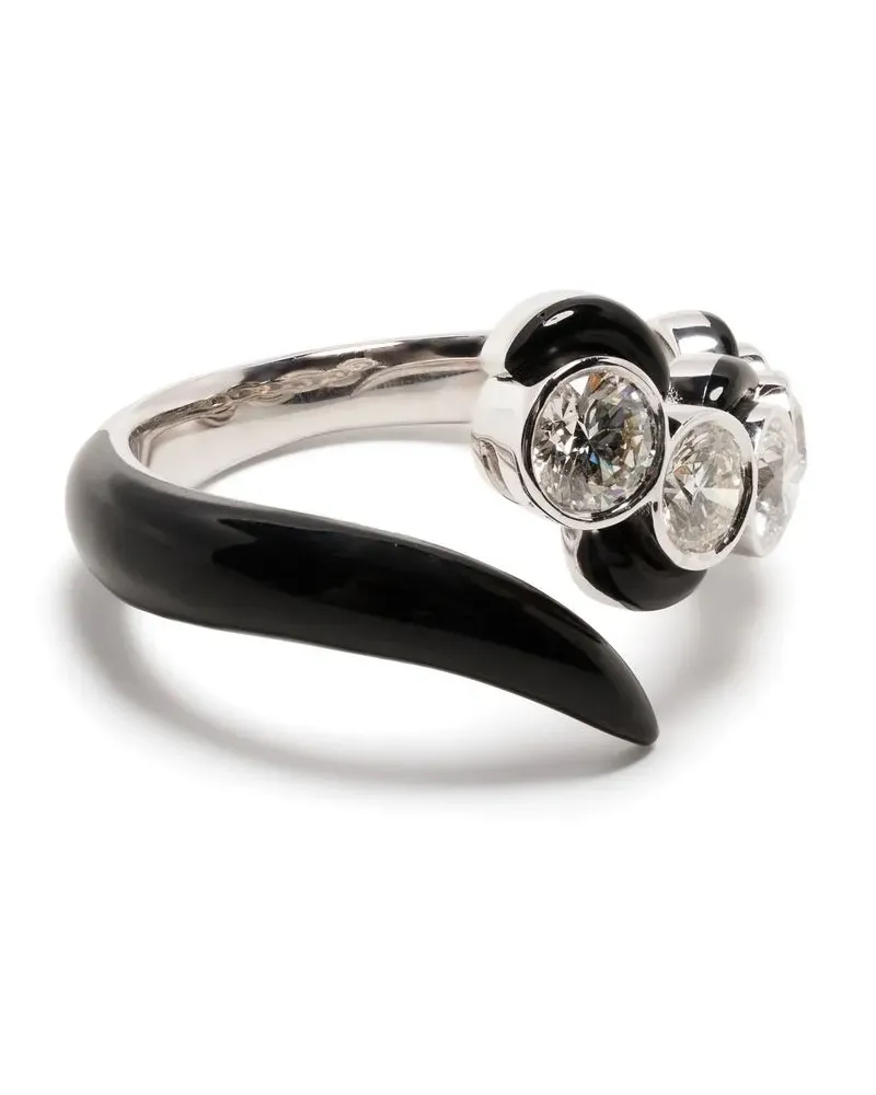 Nikos Koulis 18kt Weißgoldring mit Diamanten und Emaille - Silber Silber