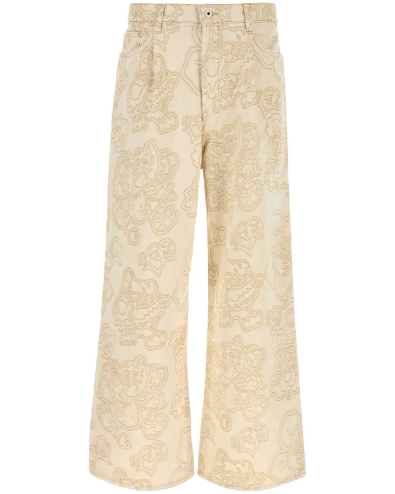 Kenzo Bestickte Wide-Leg-Jeans - Nude Nude