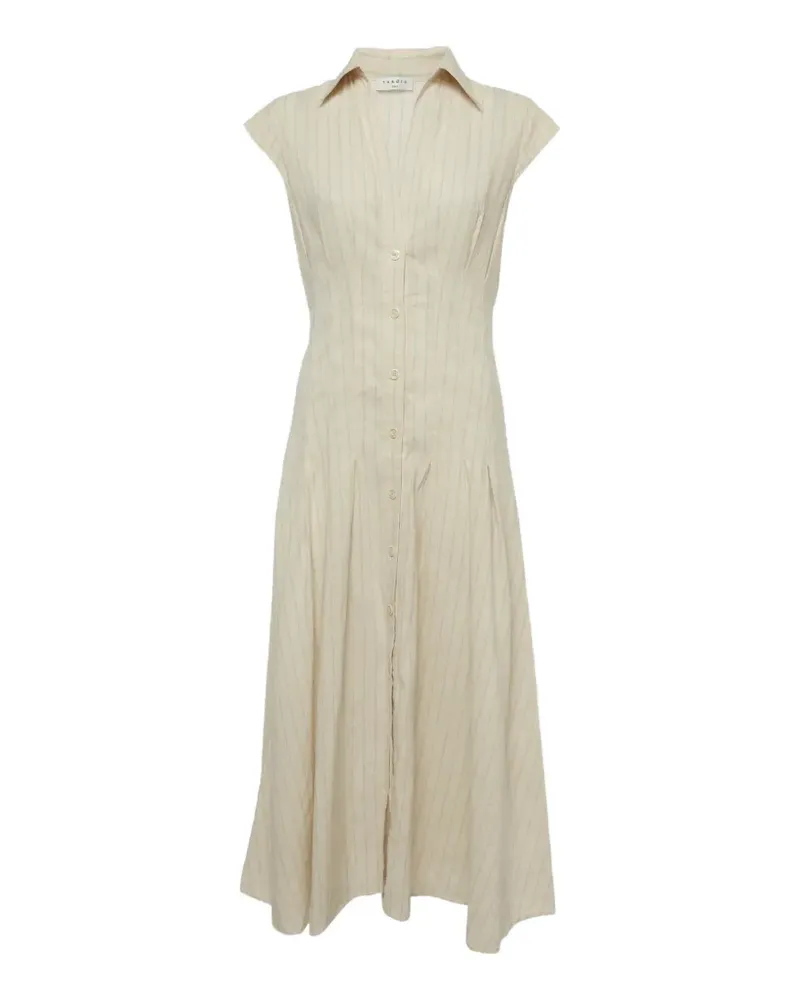 Sandro striped pleated linen midi dress - Nude Nude