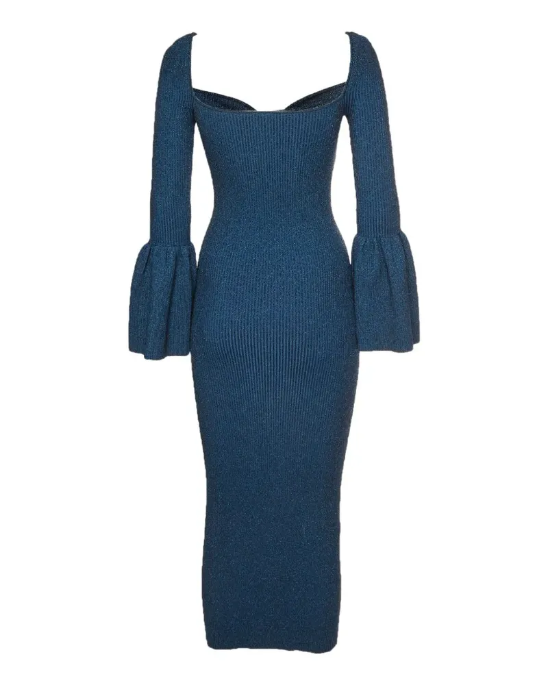 Self-Portrait bell-sleeve rib-knit dress - Blau Blau