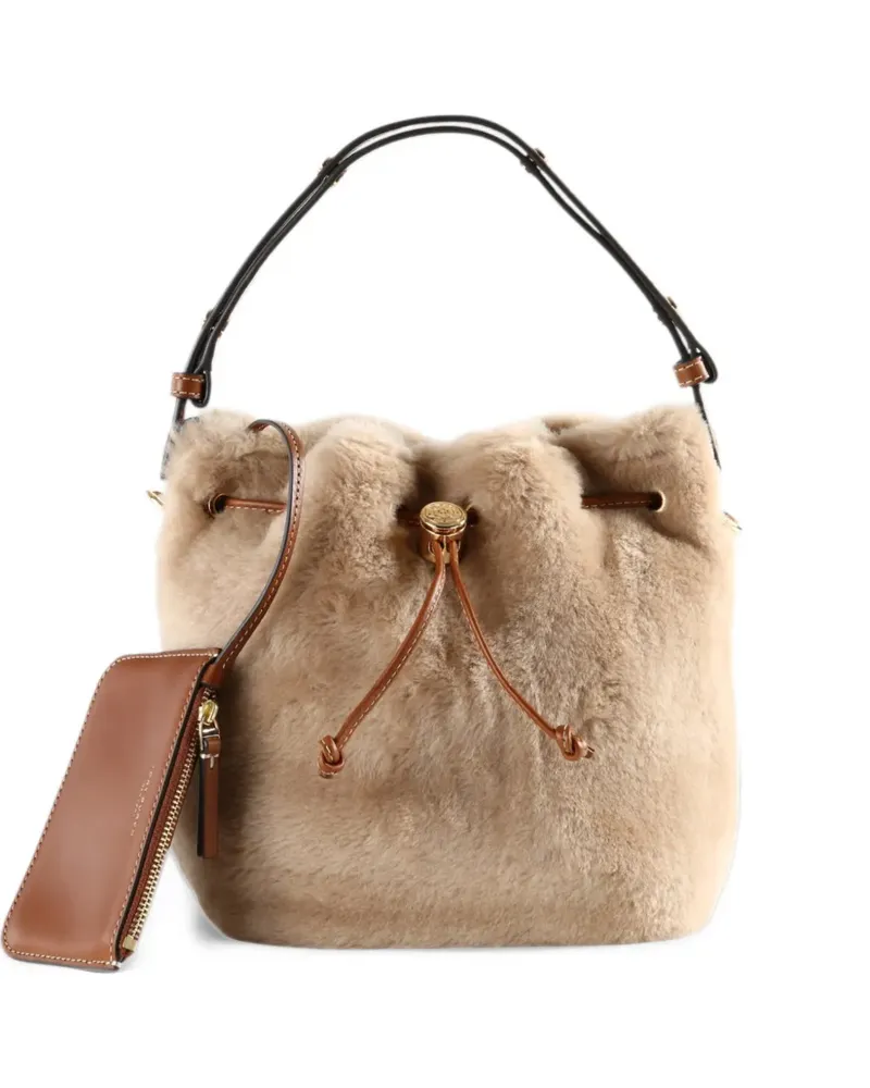 Tory Burch shearling drawstring bucket bag - Nude Nude