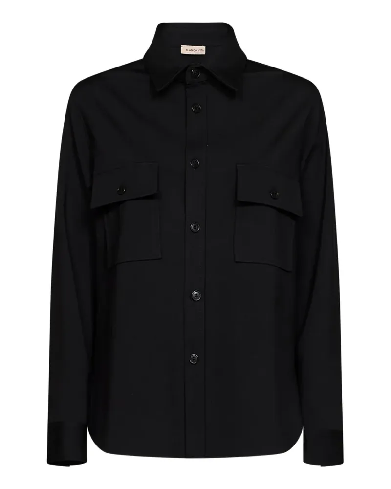 Blanca patch-pocket curved-hem shirt - Schwarz Schwarz
