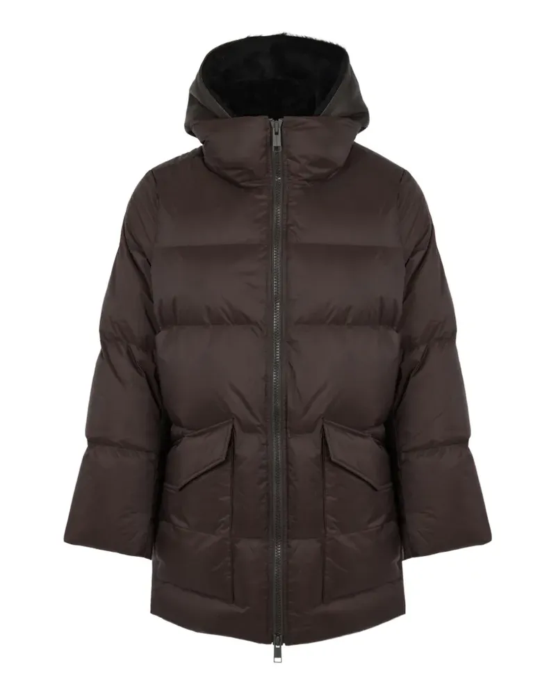 Yves Salomon A-Linien-Daunenjacke mit Shearling-Einsatz - Braun Braun